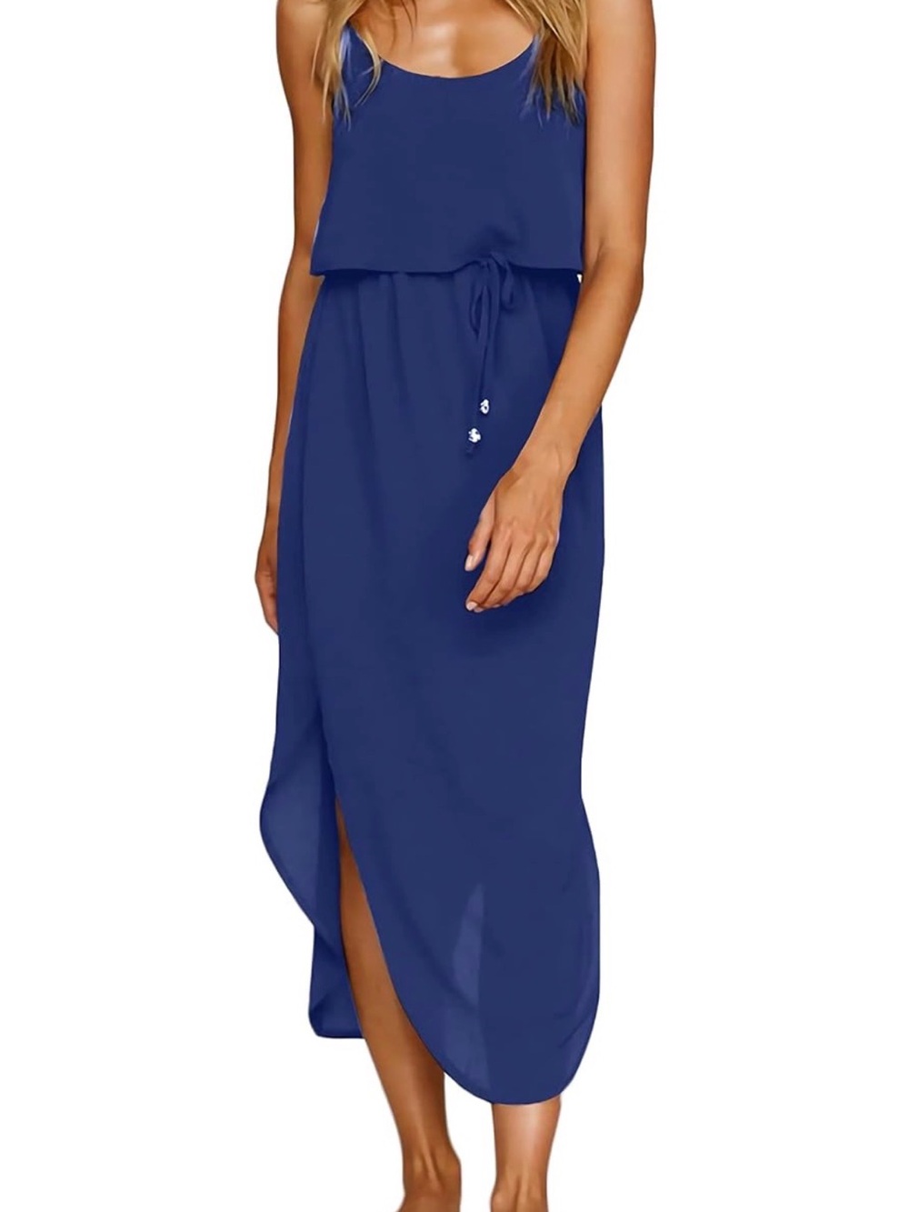 Women's Adjustable Strappy Split Summer Beach Casual Midi Dress